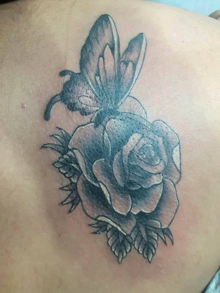 rose butterfly tattoo - gargoyle tattoo studio