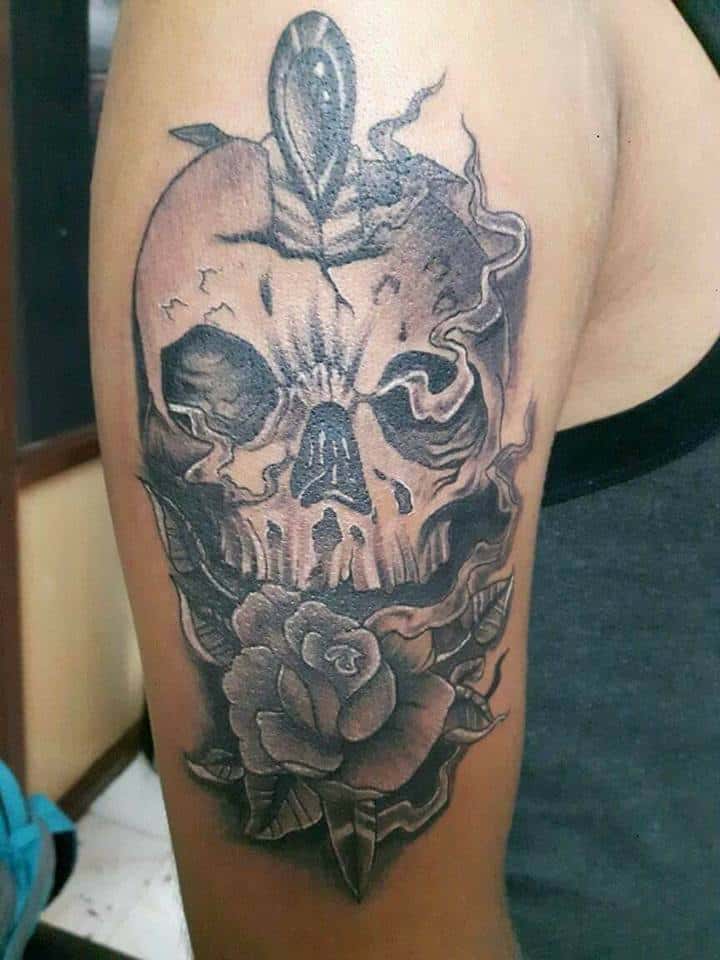skull rose devil tattoo - gargoyle tattoo studio