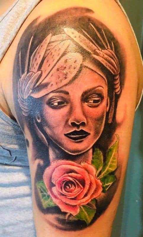 Girl Flower Tattoo - Gargoyle Tattoo Studio