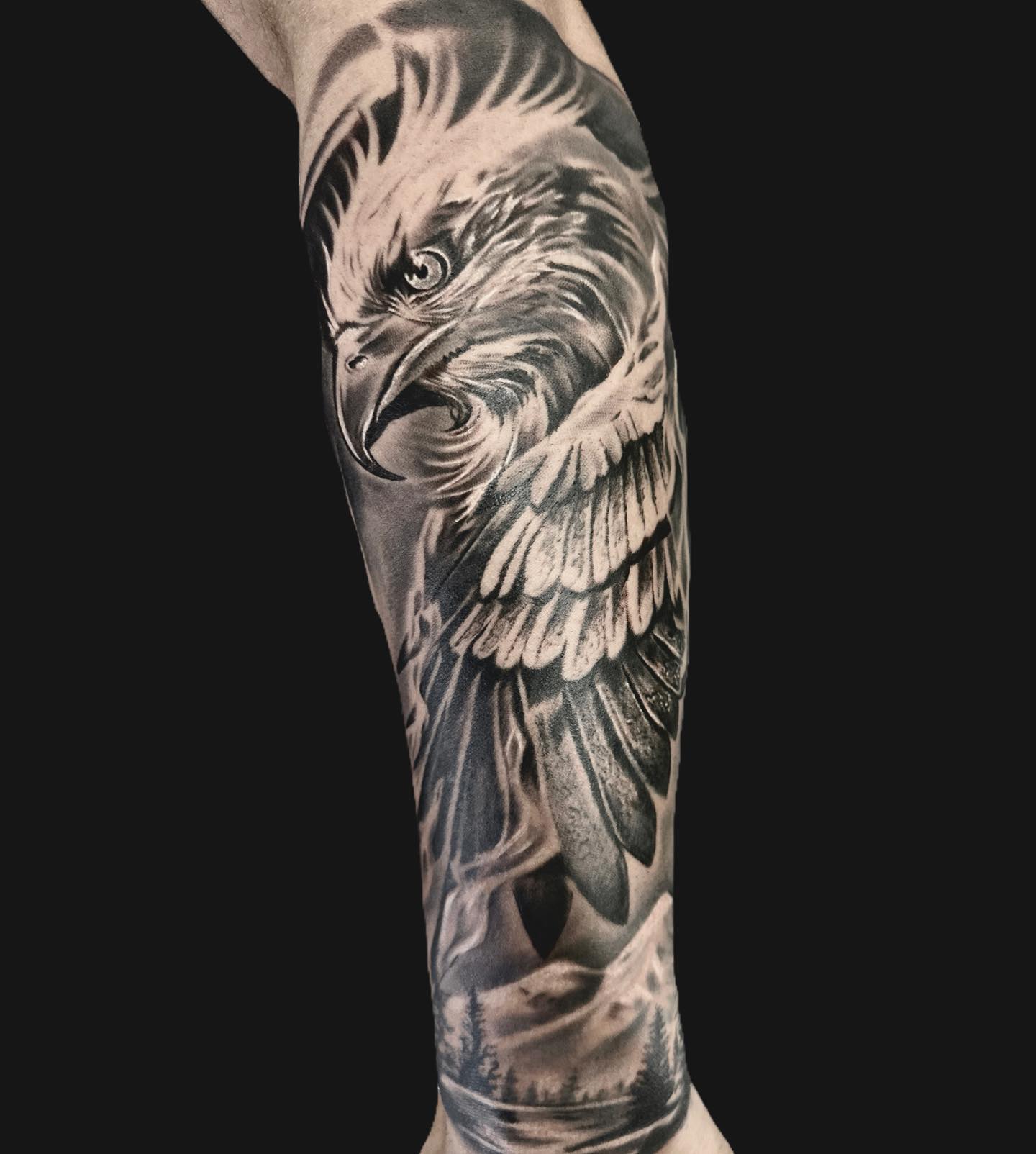 eagle forearm realistic tattoo by gargoyle tattoo studio
